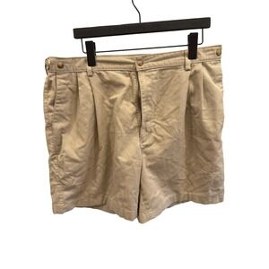 Bay to Bay Mens Khaki Pleated Shorts Elastic Back Tan Twill Casual Size 40